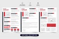 Creative employee resume, cover letter, and portfolio layout vector with red and dark colors. Modern office employment application