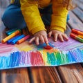 Creative endeavor Child paints a vibrant picture with colorful crayons