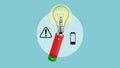 Creative Energy and Battery Charge Concept, Light Bulb Powered by Low Battery, Idea Generation, Productivity and Burnout Risk Royalty Free Stock Photo