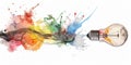 Creative energy concept with colorful paint splash and light bulb for innovative design Royalty Free Stock Photo