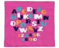 Creative english alphabet, decorative fabric application Illustration of grunge style postcards, linen embroidery, applique of c