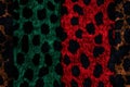 Abstract Seamless Leopard Skin Pattern with Vertical Green and Red Fur Stripes Royalty Free Stock Photo