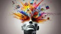Creative explosion of colors and objects emerging from a human head Royalty Free Stock Photo