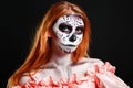 Creative face paint portrait flower. Day of the dead persons.