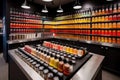 creative fast-food restaurant, with a variety of sauces and spices on display for customers to mix and match