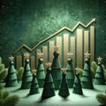 Festive Holiday Growth Concept with Christmas Trees and Rising Graph, AI Generated