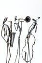 Creative figures of musicians, contrabass, sax and trumpet are p