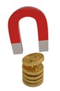 Creative financial concept magnet with coins isolated on white background 3D illustration Royalty Free Stock Photo