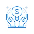 Creative financial idea vector line icon. Constructive marketing system of monetary development Royalty Free Stock Photo