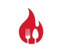 creative fire flame and eating tools spoon knife and fork logo vector Royalty Free Stock Photo