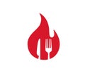 creative fire flame and eating tools spoon knife and fork logo vector Royalty Free Stock Photo