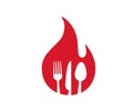 creative fire flame and eating tools spoon knife and fork logo vector Royalty Free Stock Photo