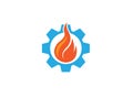 Creative fire in the gear symbol or pinion for logo design illustration