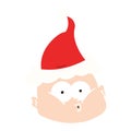 A creative flat color illustration of a curious bald man wearing santa hat