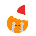 A creative flat color illustration of a orange wearing santa hat