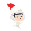 A creative flat color illustration of a stressed astronaut wearing santa hat