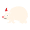 A creative flat color illustration of a walking polar bear wearing santa hat Royalty Free Stock Photo