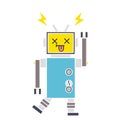 A creative flat color retro cartoon robot malfunction