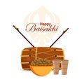 Creative flat elemets with vector drum and sweets for happy vaisakhi