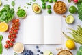 Creative flat lay with healthy vegetarian meal ingredients Royalty Free Stock Photo