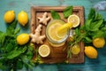 creative flat lay of lemonade ingredients and recipe card Royalty Free Stock Photo