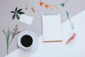 Creative flat lay photo of cute workspace desk