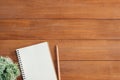 Creative flat lay photo of workspace desk. Office desk wooden table background with open mock up notebooks and pens.