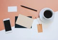 Creative flat lay photo of workspace desk