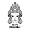 Creative Floral Frame based on Line Art with Beautiful Face of Maa Durga on decorative background for Hindu Festival Royalty Free Stock Photo