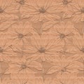 Creative floral wallpaper, Seamless pattern of chamomiles cardboard brown background