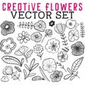 Creative Flowers Vector Set with a variety of flowers and leaves