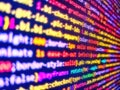 Creative focus effect. Programming on monitor background. Server complexity, virtual laptop background. Finance data concept. Code