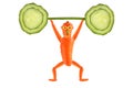 Creative food concept. Funny carrot raise the bar of cucumber.