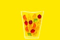 Creative food poster banner card template. Hand drawn chalk glass with fresh fruits juice imitated by gummy jelly candies
