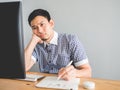 Creative freelance man on his desk.