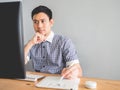 Creative freelance man on his desk.