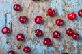 Creative fresh cherry pattern background with copy space. Top view Royalty Free Stock Photo