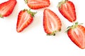 Creative fresh strawberries pattern background with copy space. Food concept. Top view.