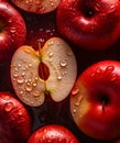 Fresh red apple apples glistering with water droplet