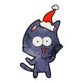 A creative funny textured cartoon of a cat wearing santa hat