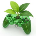 Creative game controller transformed into a growing plant with vibrant green leaves Royalty Free Stock Photo