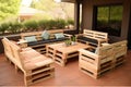 Creative garden furniture from wooden pallets Royalty Free Stock Photo