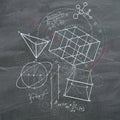 Creative geometric figures on blackboard background