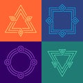 Creative geometric style linear frames set. Different color geometric shapes cornered frames with triple line borders.