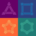 Creative geometric style linear frames set. Different color geometric shapes cornered frames with triple line borders Royalty Free Stock Photo