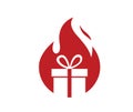 creative gift box and flame fire logo vector icon symbol Royalty Free Stock Photo