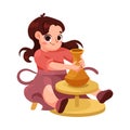 Creative Girl on the Floor Clay Pottery Engaged in Workshop Activity Vector Illustration