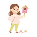 Creative Girl Painting Wooden Nesting Box Making Handcrafted Item Vector Illustration