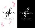 Creative letter gl, lg initial handwriting logo design vector
