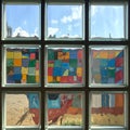 Creative Glass Block Window with Colorful Patchwork Art Royalty Free Stock Photo